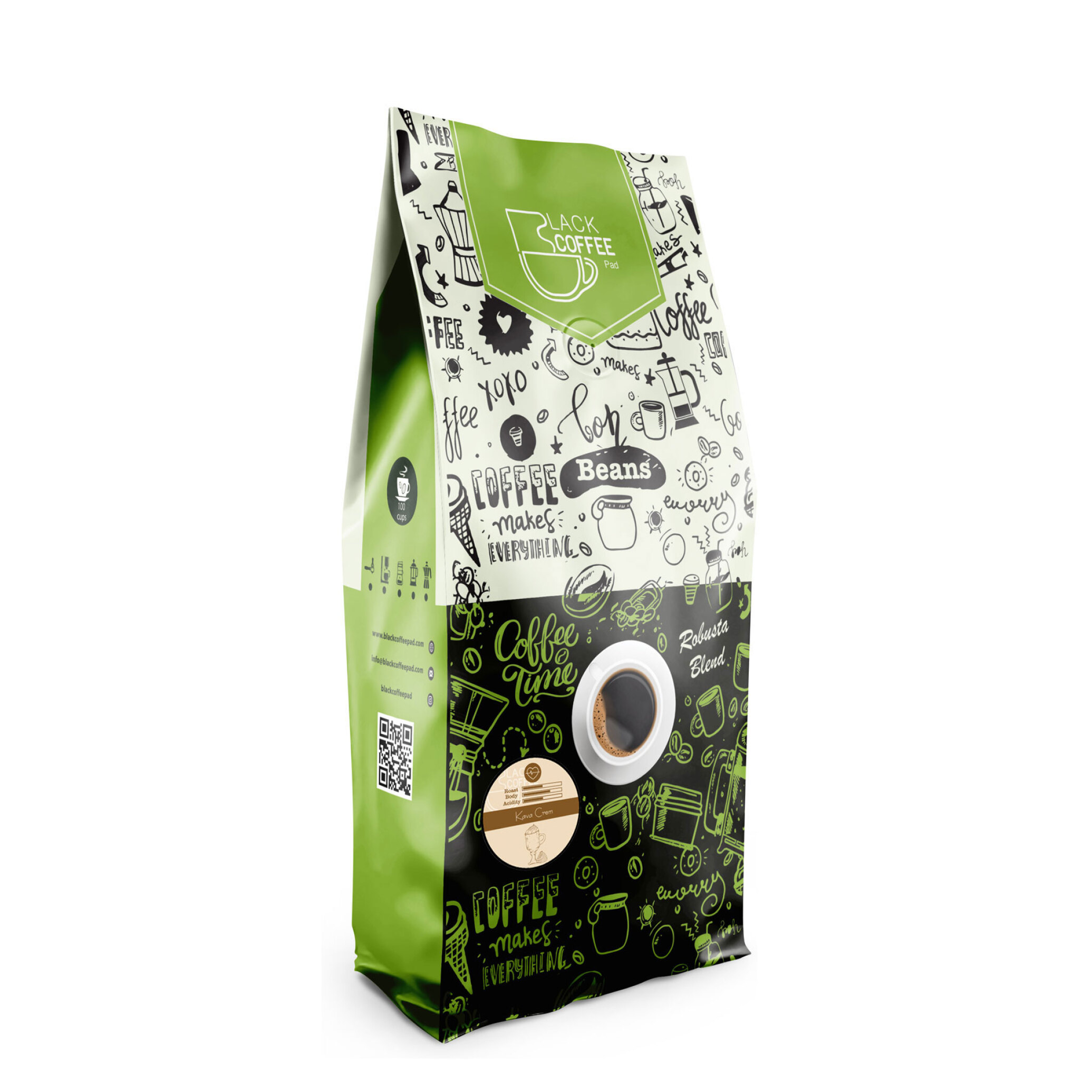  دانه قهوه کاوا کرم - ۱ کیلو گرم - kava cream coffee beans | بلک کافی | دانه قهوه | انواع دانه قهوه | بسته بندی قهوه 