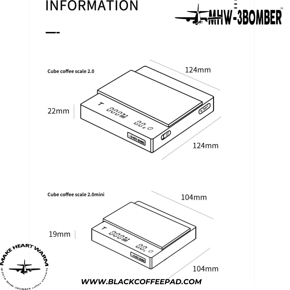 ترازوی دیجیتال قهوه بمبر مدل کیوب 0.2 | MHW-3BOMBER Cube Coffee Scale 2.0