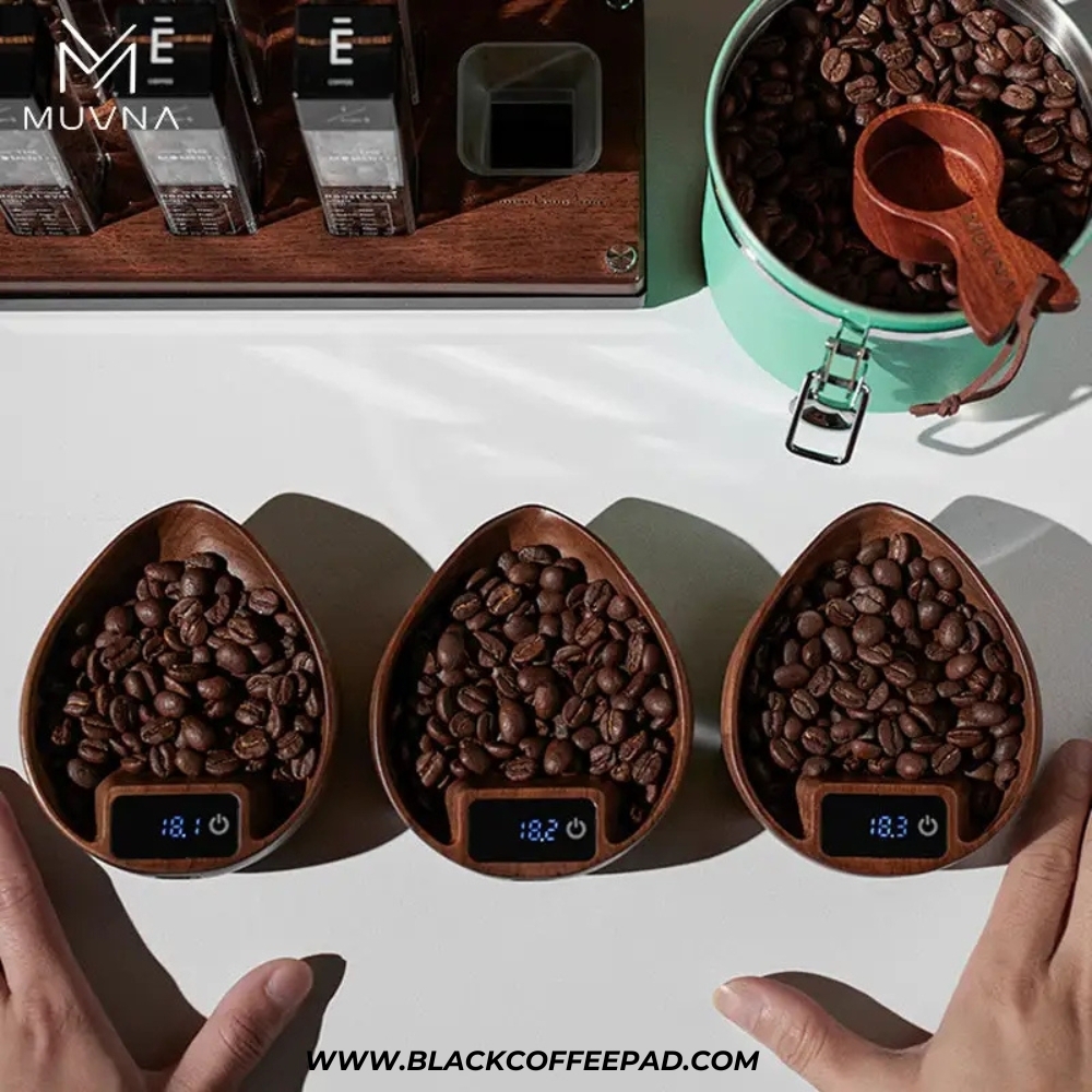  دوزینگ اسکیل قهوه موونا مدل چوبی همراه با اسپری آب | MUVNA Electronic Scale Coffee Bean Tray-Walnut 