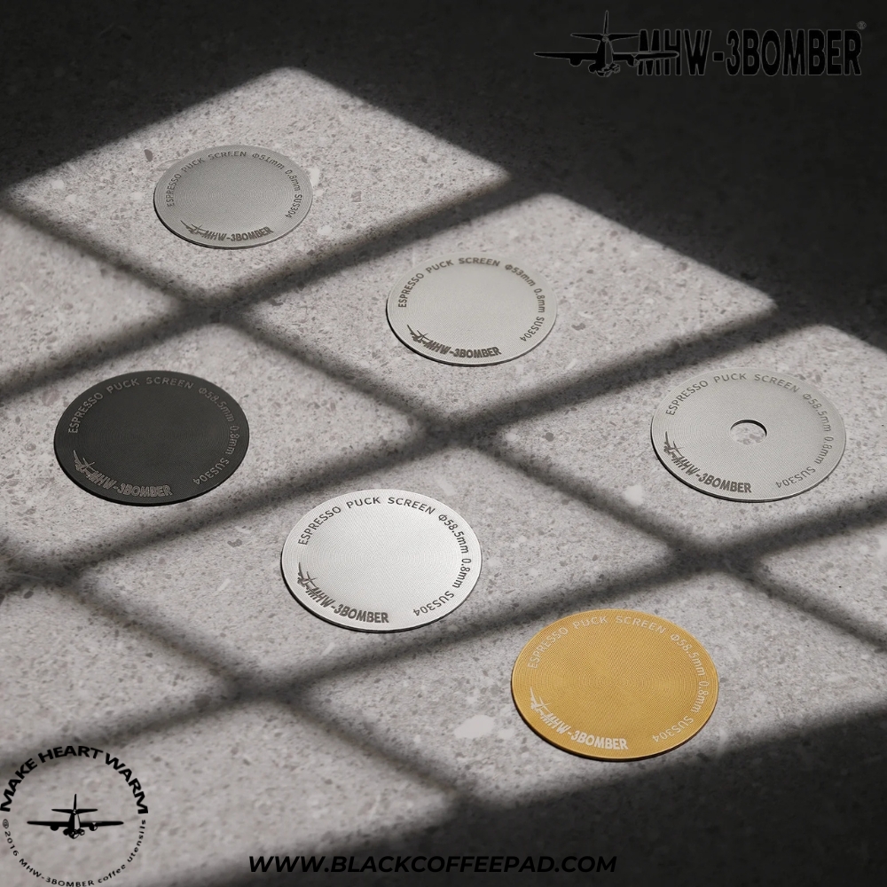  پاک اسکرین تیتانیوم بمبر با سوراخ وسط ضخامت 0.2 میلی متر قطر 58.5 | 0.2 MM MHW-3BOMBER Espresso Puck Screen With Round H 