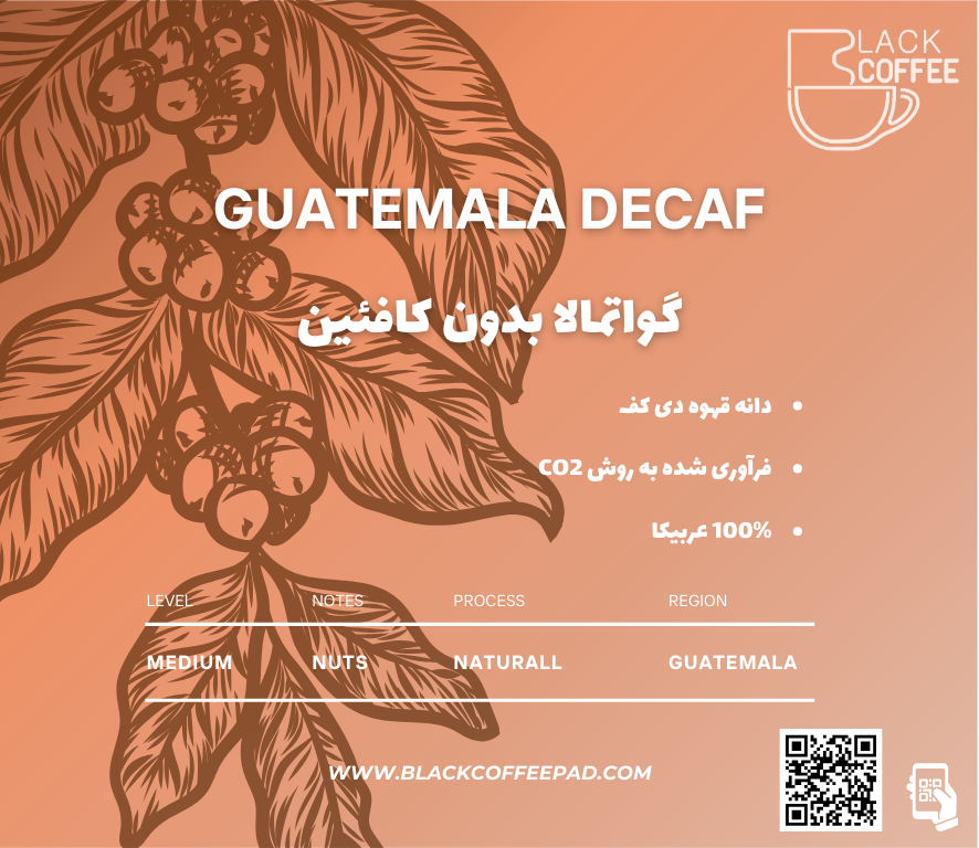 دانه قهوه گواتمالا دیکف بلک کافی 100 گرم | Guatemala Decaf 100g (بدون کافئین)
