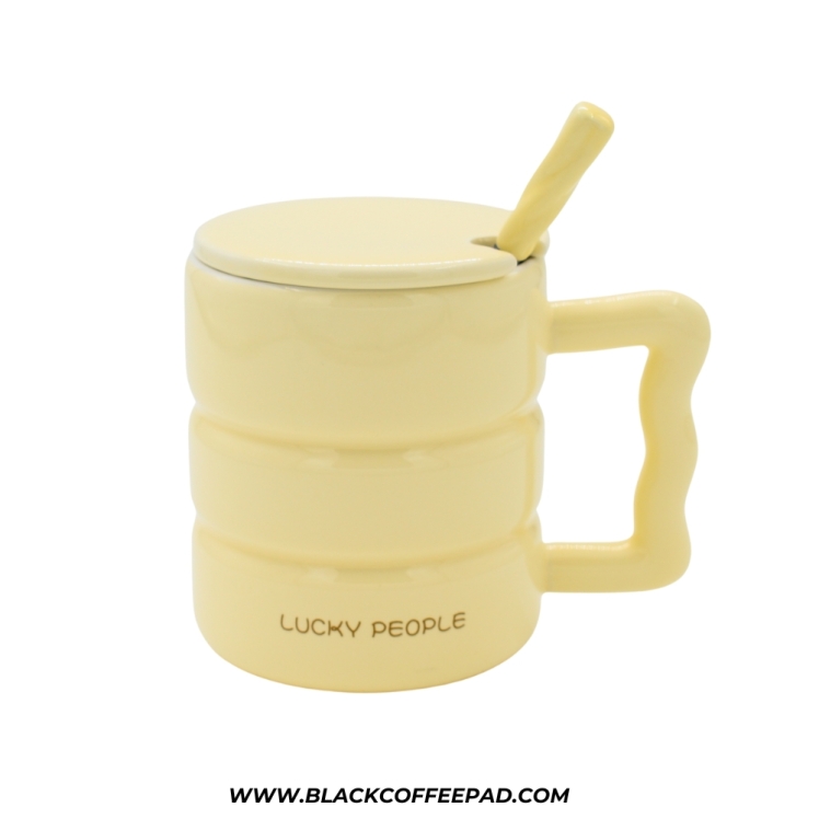 ماگ سرامیکی درب دار با قاشق دسته دار Lucky People