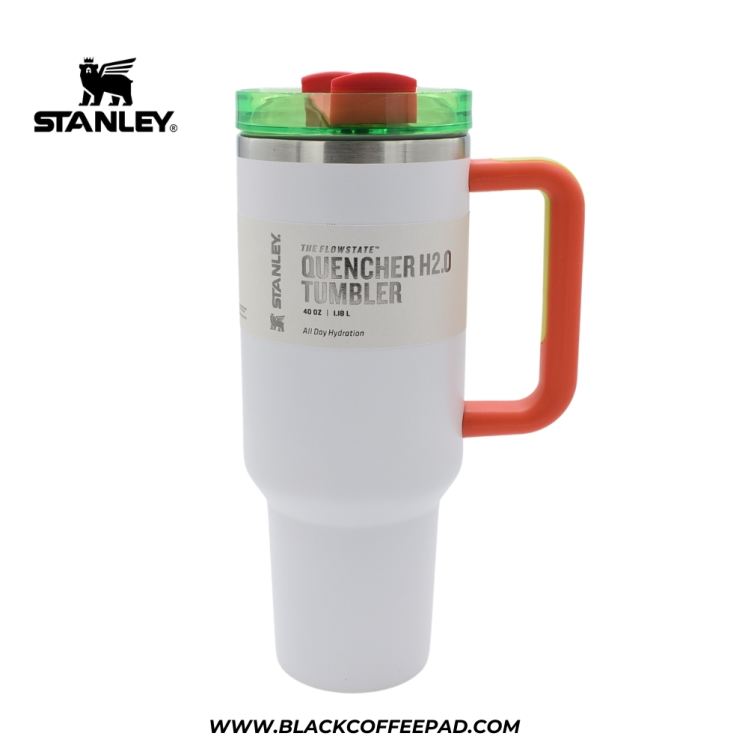 تراول ماگ استنلی مدل QUENCHER H2O TUMBLER حجم 1.180 لیتر سفید نارنجی | Stanley QUENCHER H2O TUMBLER 1.14 Litr (اورجینال)
