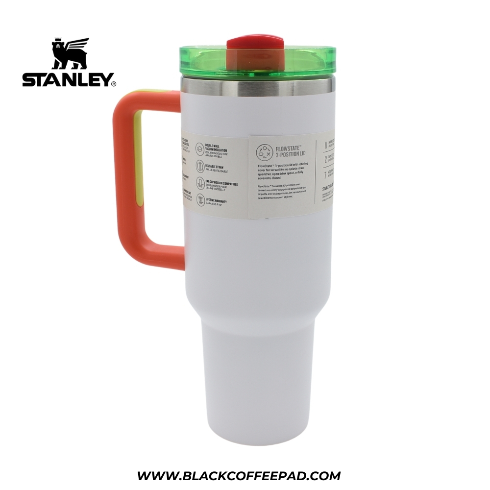تراول ماگ استنلی مدل QUENCHER H2O TUMBLER حجم 1.180 لیتر سفید نارنجی | Stanley QUENCHER H2O TUMBLER 1.14 Litr (اورجینال)