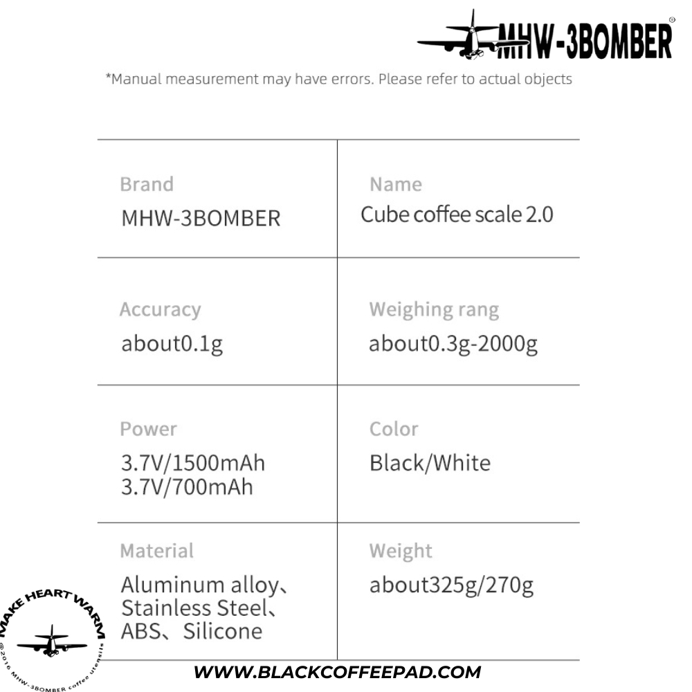  ترازوی دیجیتال قهوه بمبر مدل مینی کیوب 0.2 | MHW-3BOMBER Cube Coffee Scale 2.0 Mini 
