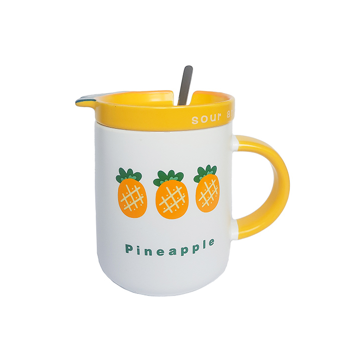  ماگ سرامیکی درب دار با قاشق آناناسی 