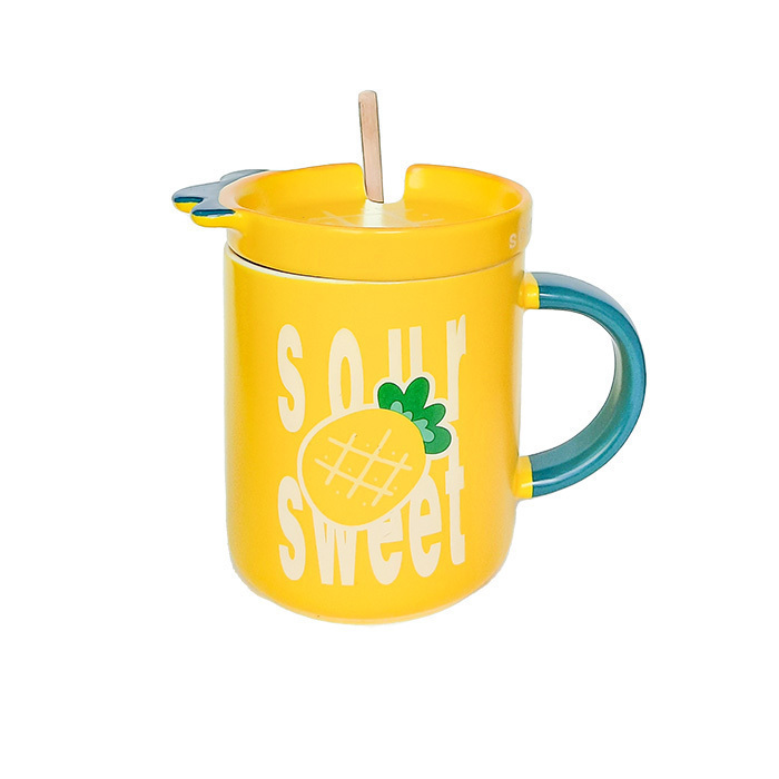  ماگ سرامیکی درب دار قاشق دار آناناسی 