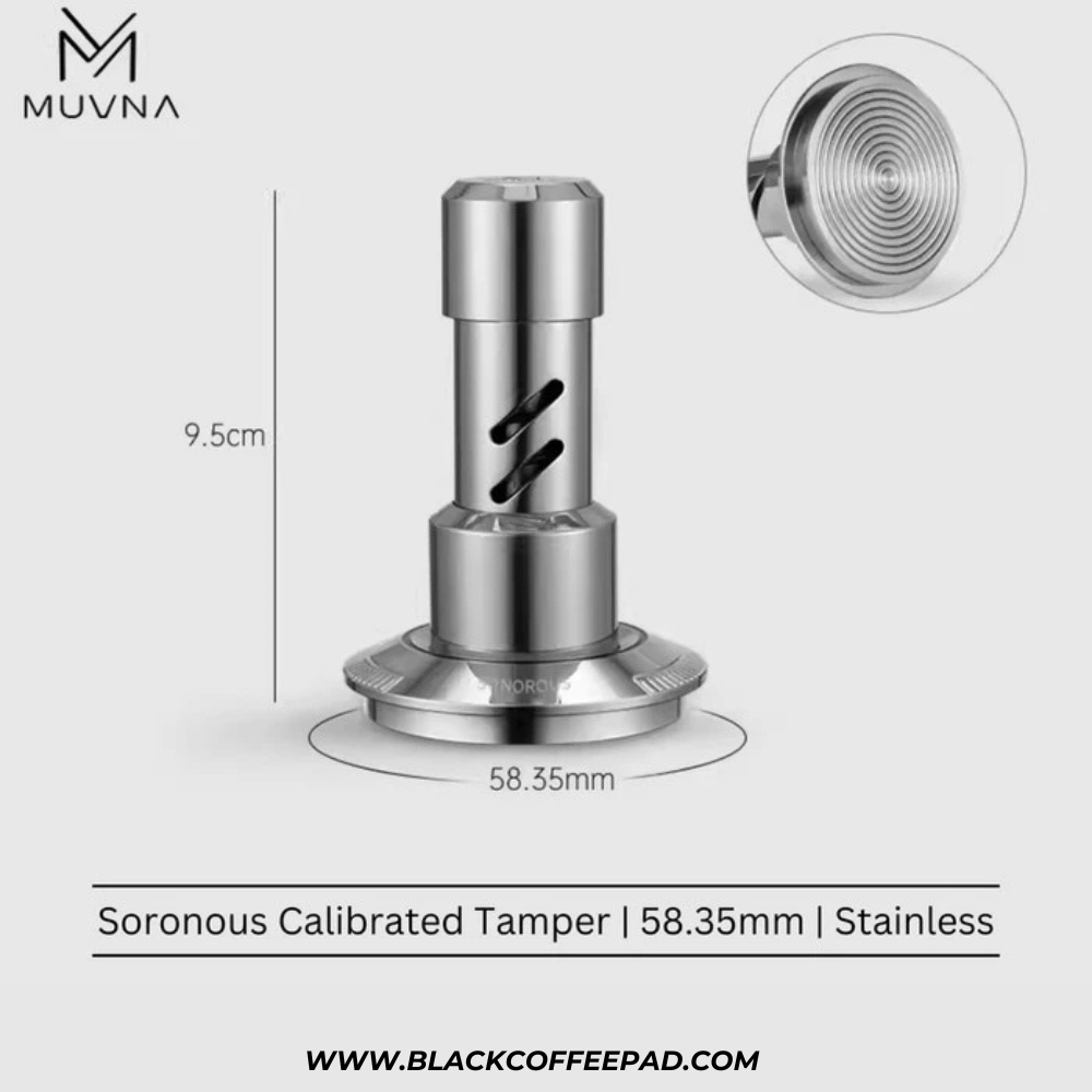 تمپر قهوه فنری تمام استیل ساناروس 58.35 | MUVNA Sonorous Calibrated Click Tamper Constant Force Coffee