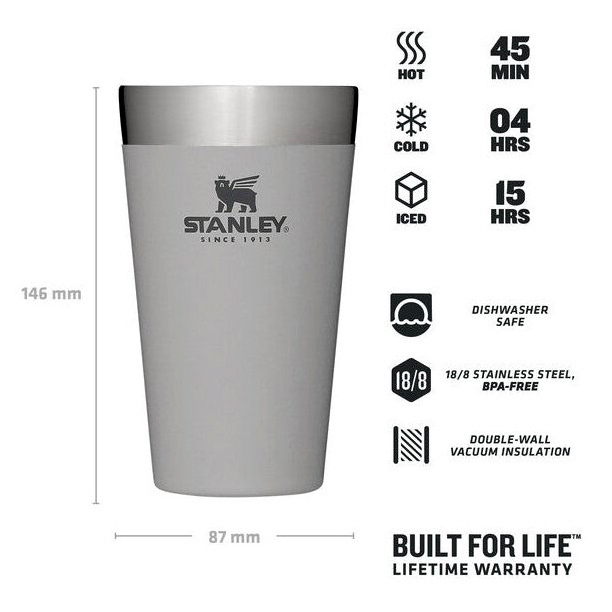  لیوان دوجداره استنلی مدل stanley the stacking beer pint 0.47l | لیوان دوجداره استنلی | لیوان استنلی اصل 