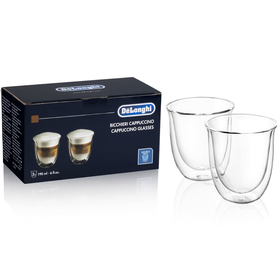  فنجان دوجداره 2 عددی دلونگی کاپوچینو | DeLonghi Double Wall Cappuccino Cups | فنجان دلونگی | فنجان کاپوچینو دلونگی 