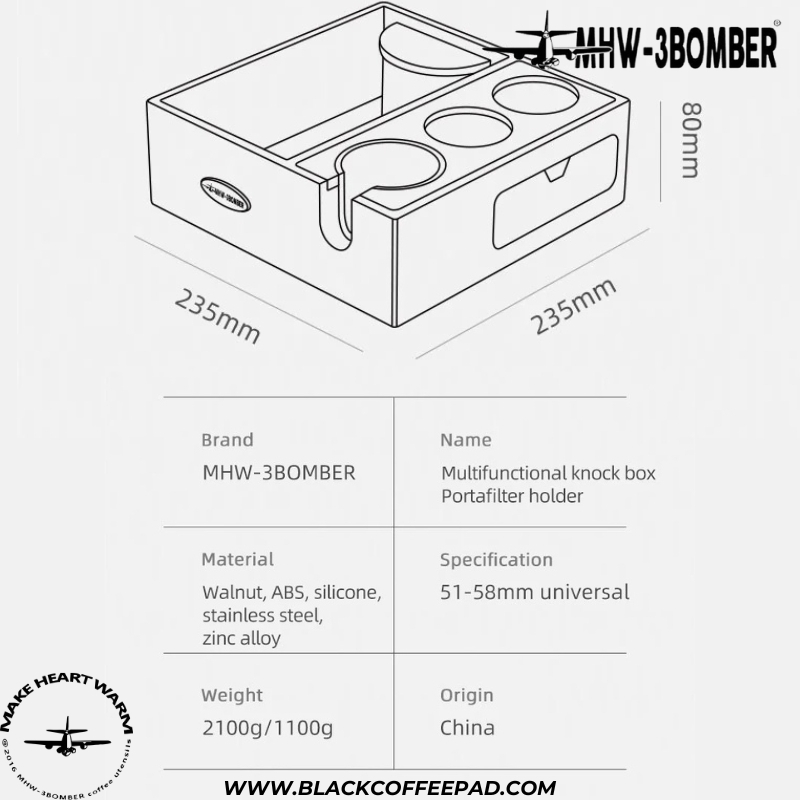  ناک باکس ام اچ دبلیو تری بمبر مدل اسپرسو یونروسال سایز | MHW-3BOMBER Espresso Knock Box 