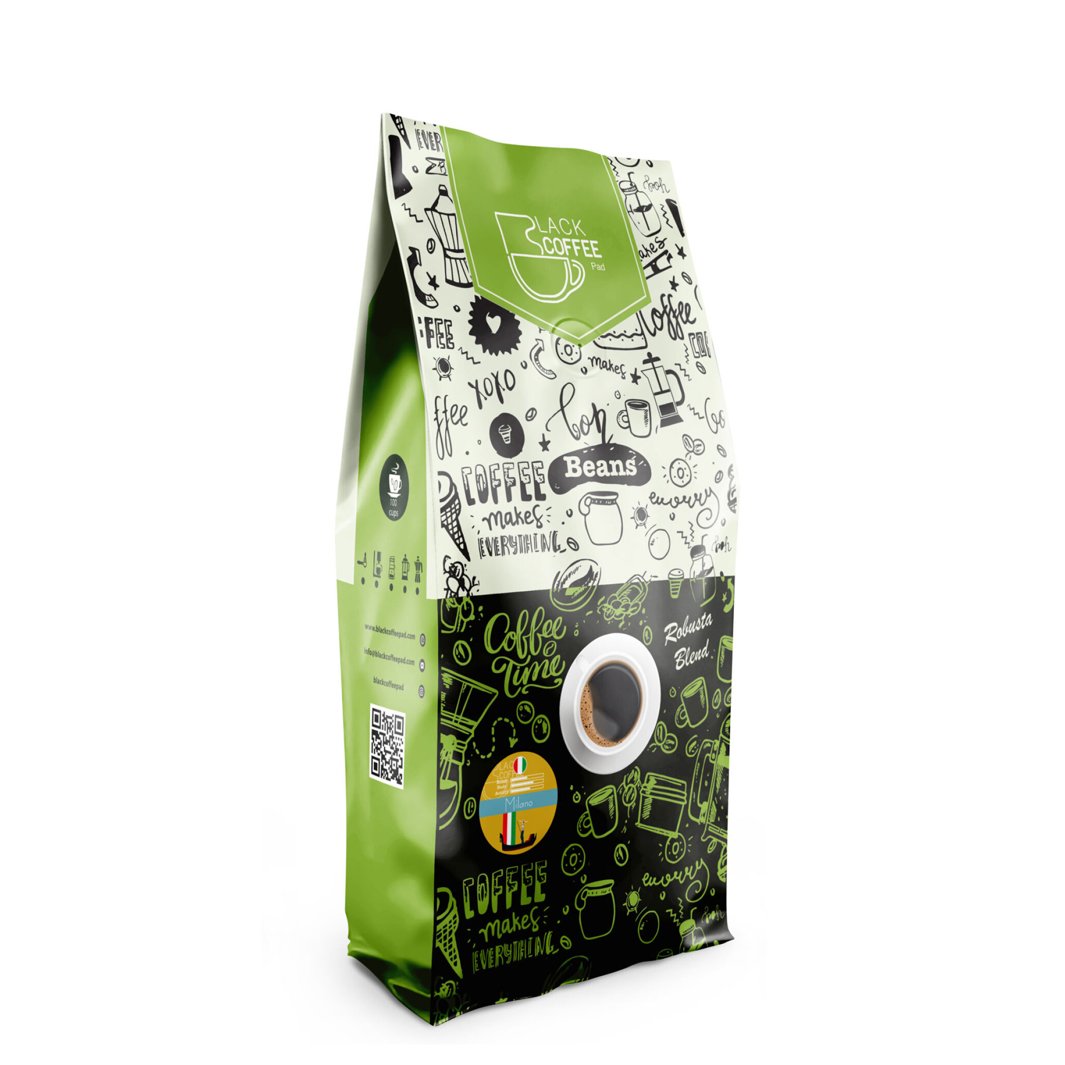  دانه قهوه میلانو- ۱ کیلو گرم Milano Coffee Beans | بلک کافی | دانه قهوه 